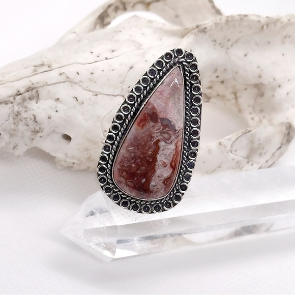 LAGUNA Lace Agate 925 Silver Crystal Ring - Picture 3 of 6